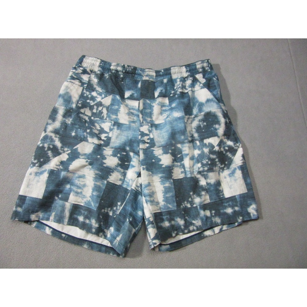 Lululemon Shorts Mens 33 Blue Tie Dye Abstract Lined Zip Pockets Elastic Waist